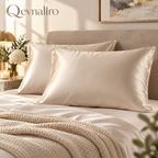 Qevnaliro Luxury Satin Silk Pillowcase Set of 2 – Ultra-Soft Cooling Pillow Covers with Elegant Flanged Edge for Hair & Skin (Champagne)