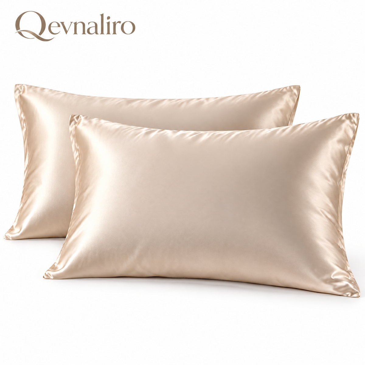 Qevnaliro Luxury Satin Silk Pillowcase Set of 2 – Ultra-Soft Cooling Pillow Covers with Elegant Flanged Edge for Hair & Skin (Champagne)