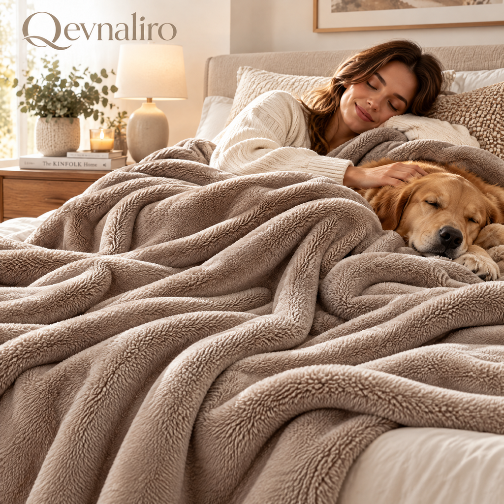 Qevnaliro Luxury Plush Throw Blanket, Ultra-Soft Fluffy Velvet Fleece Blanket for Couch & Sofa, Cozy Warm All-Season Throw (Warm Taupe)