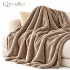 Qevnaliro Luxury Plush Throw Blanket, Ultra-Soft Fluffy Velvet Fleece Blanket for Couch & Sofa, Cozy Warm All-Season Throw (Warm Taupe)