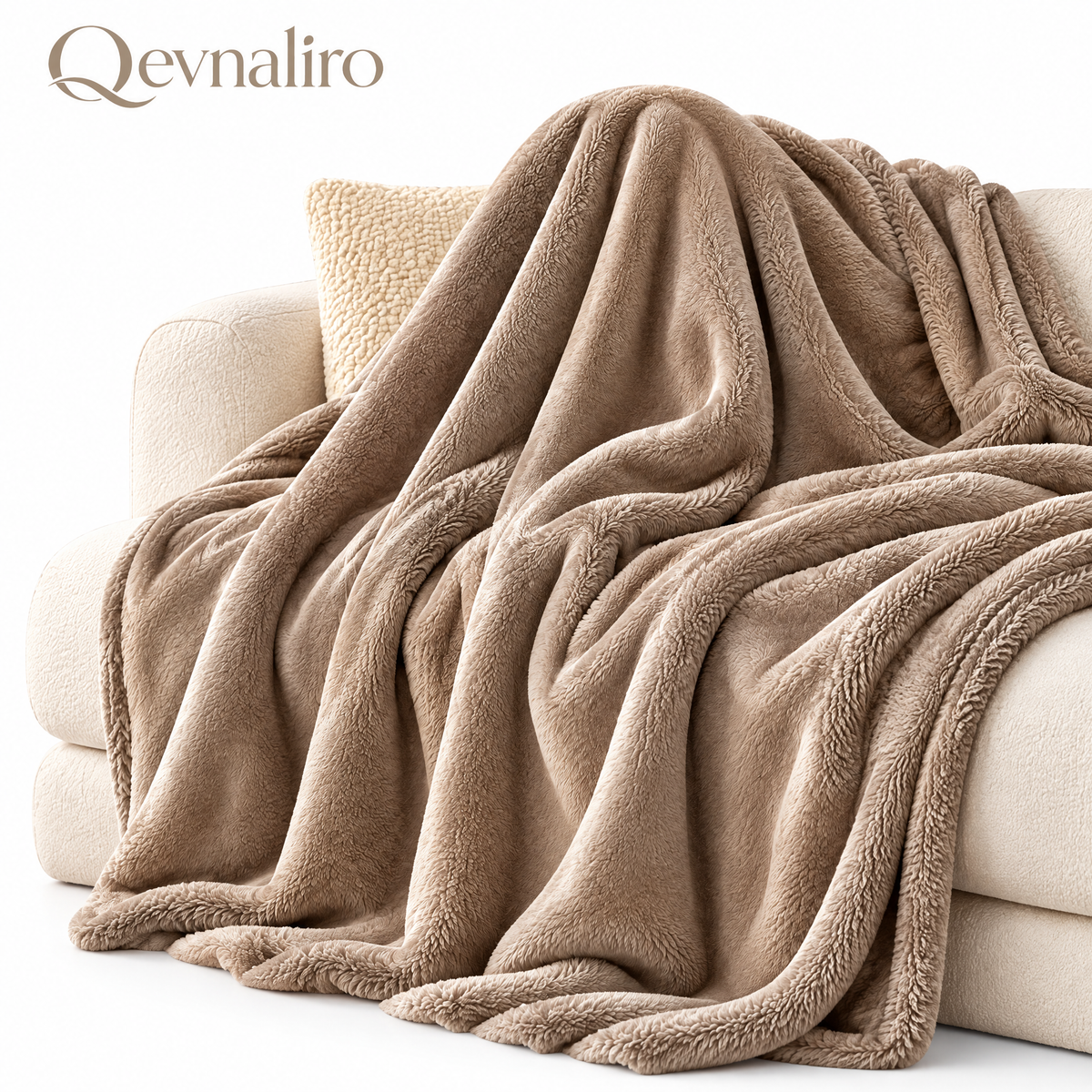 Qevnaliro Luxury Plush Throw Blanket, Ultra-Soft Fluffy Velvet Fleece Blanket for Couch & Sofa, Cozy Warm All-Season Throw (Warm Taupe)
