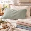 Qevnaliro 100% Washed Cotton Muslin Pillow Sham Set – Ultra-Soft Crinkle Textured Pillowcases with Tailored Flange