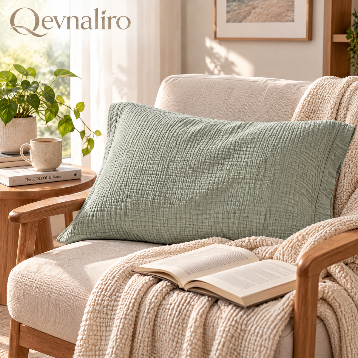 Qevnaliro 100% Washed Cotton Muslin Pillow Sham Set – Ultra-Soft Crinkle Textured Pillowcases with Tailored Flange