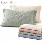 Qevnaliro 100% Washed Cotton Muslin Pillow Sham Set – Ultra-Soft Crinkle Textured Pillowcases with Tailored Flange