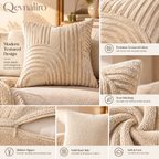 Qevnaliro Modern Geometric Textured Throw Pillow Covers – Bouclé & Ribbed Arch Accent Cushion Covers for Sofa, Bed & Living Room