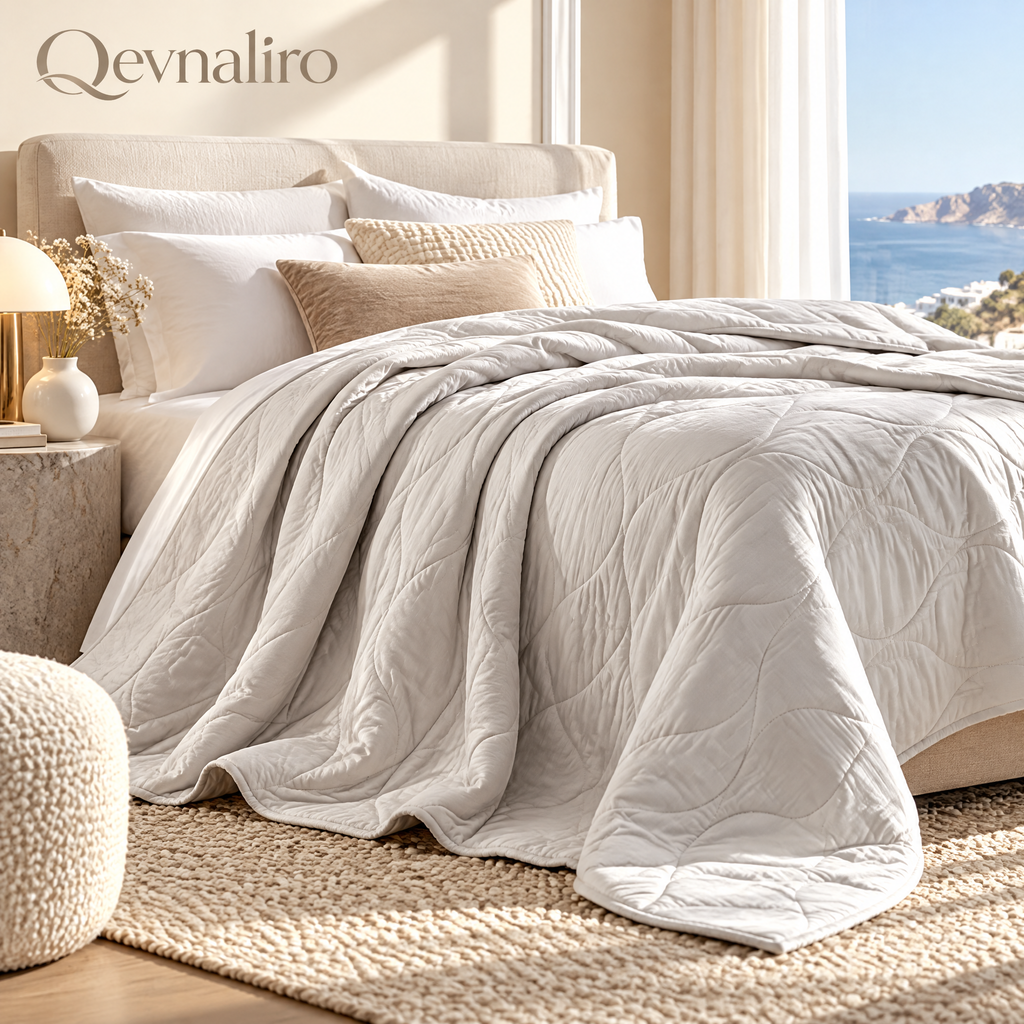 Qevnaliro Ultra-Soft Lightweight Quilted Coverlet – Modern Wave Stitched Summer Quilt Bedspread