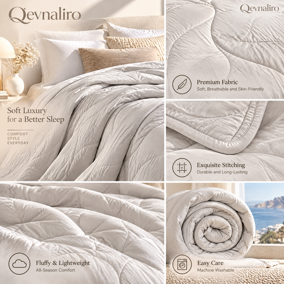 Qevnaliro Ultra-Soft Lightweight Quilted Coverlet – Modern Wave Stitched Summer Quilt Bedspread