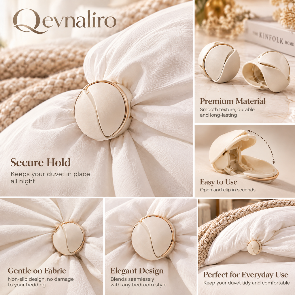 Qevnaliro Premium Leatherette Duvet Clips – Luxury Non-Slip Comforter Fasteners with Gold Trim (Pack of 4/8)