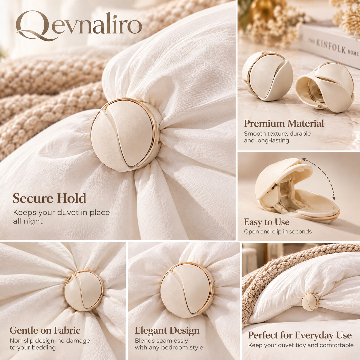 Qevnaliro Premium Leatherette Duvet Clips – Luxury Non-Slip Comforter Fasteners with Gold Trim (Pack of 4/8)