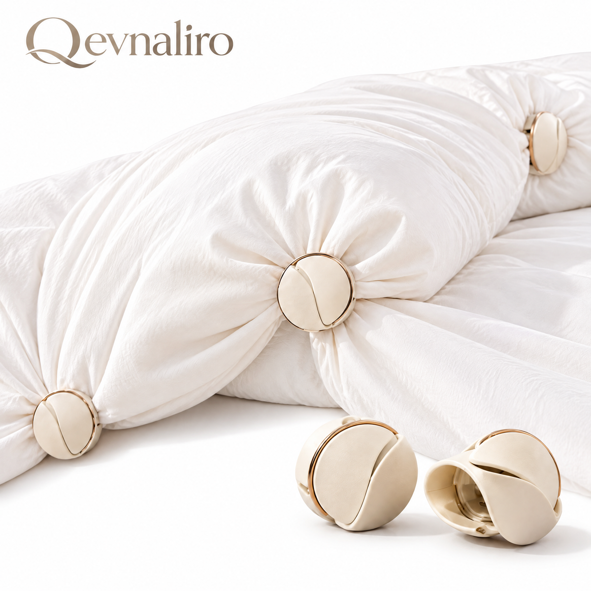 Qevnaliro Premium Leatherette Duvet Clips – Luxury Non-Slip Comforter Fasteners with Gold Trim (Pack of 4/8)