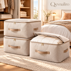 Qevnaliro Luxury Quilted Bedding & Clothes Storage Bags with Reinforced Handles, Large Capacity Stackable Fabric Comforter Organizer for Closet & Bedroom