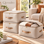 Qevnaliro Luxury Quilted Bedding & Clothes Storage Bags with Reinforced Handles, Large Capacity Stackable Fabric Comforter Organizer for Closet & Bedroom